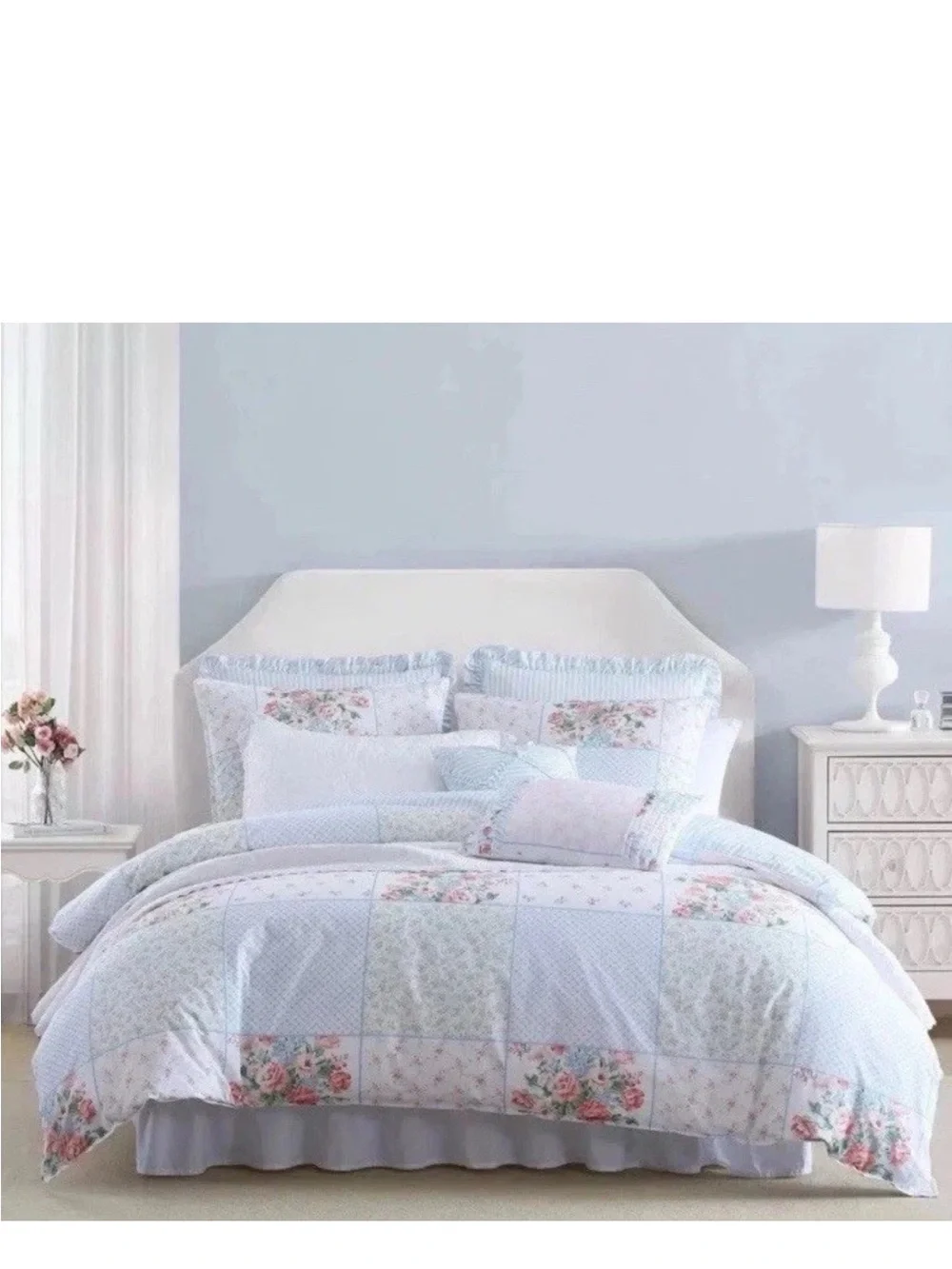 Laura Ashley Hope Patchwork Twin 5pc Pink Floral Reversible Comforter Set